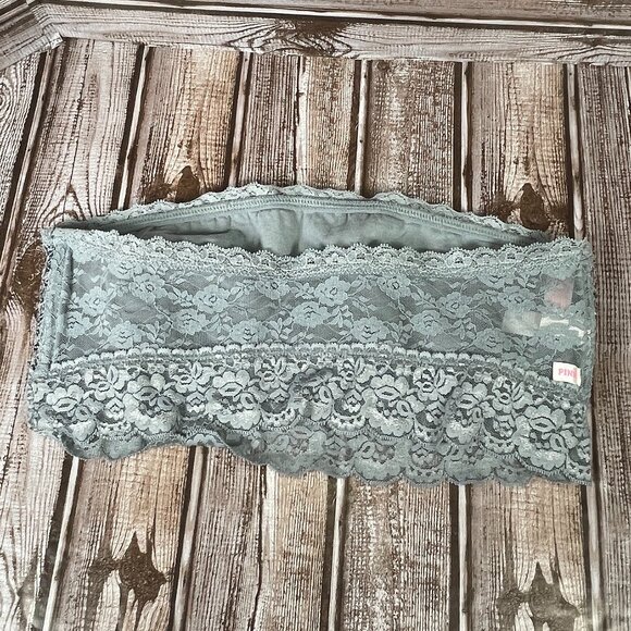 PINK VICTORIA'S SECRET Lace Bandeau Bralette Gray Sequins Lined Women's M EUC - Picture 2 of 6
